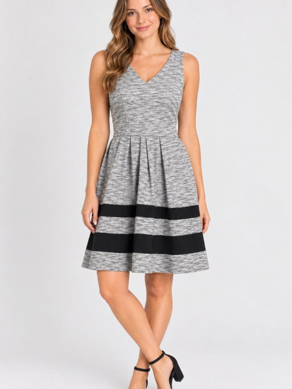 Iz Byer Grey and Black Striped Peplum Dress Size 1
